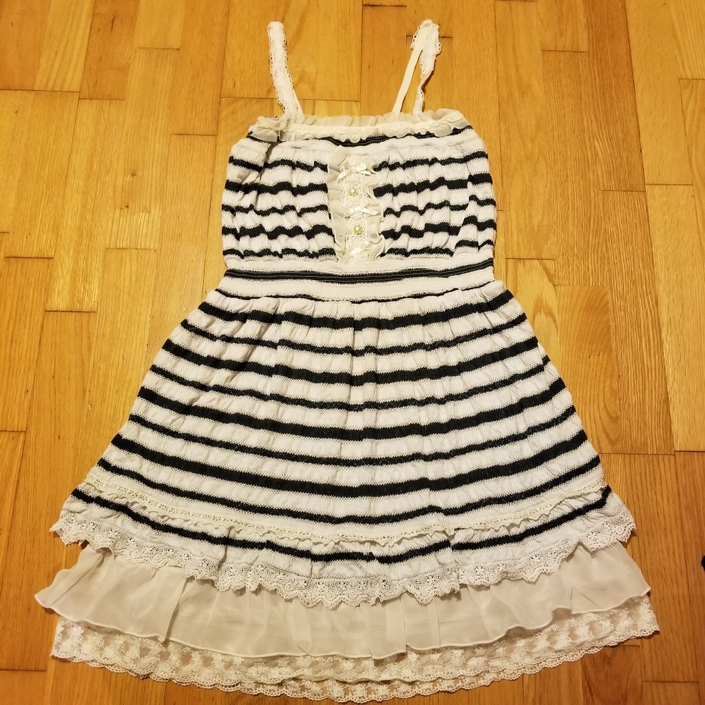 Axes Femme Green Striped Lace Trim Summer Dress